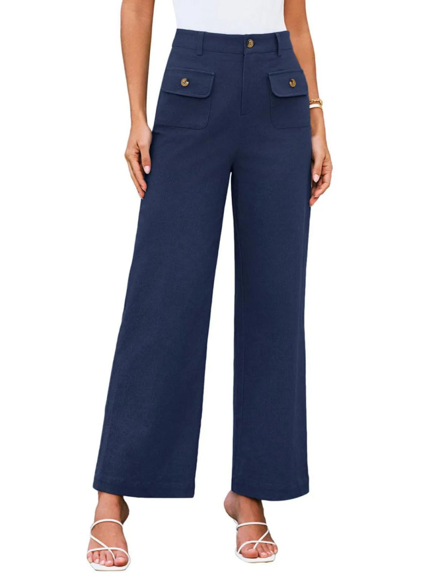 High Waist Wide Leg Buttoned Pants - Necessary Clothing