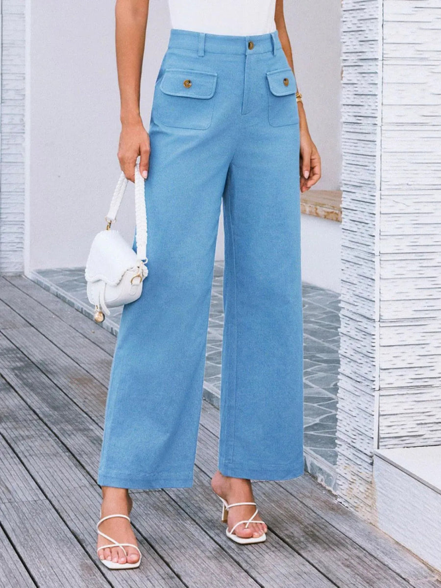High Waist Wide Leg Buttoned Pants - Necessary Clothing