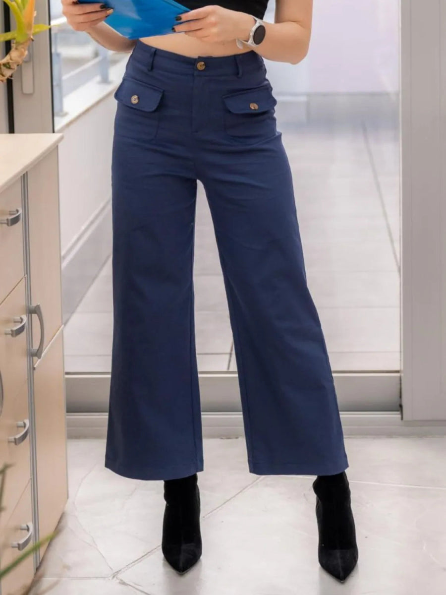 High Waist Wide Leg Buttoned Pants - Necessary Clothing