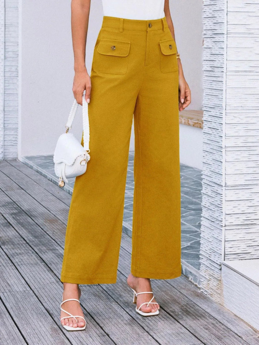 High Waist Wide Leg Buttoned Pants - Necessary Clothing