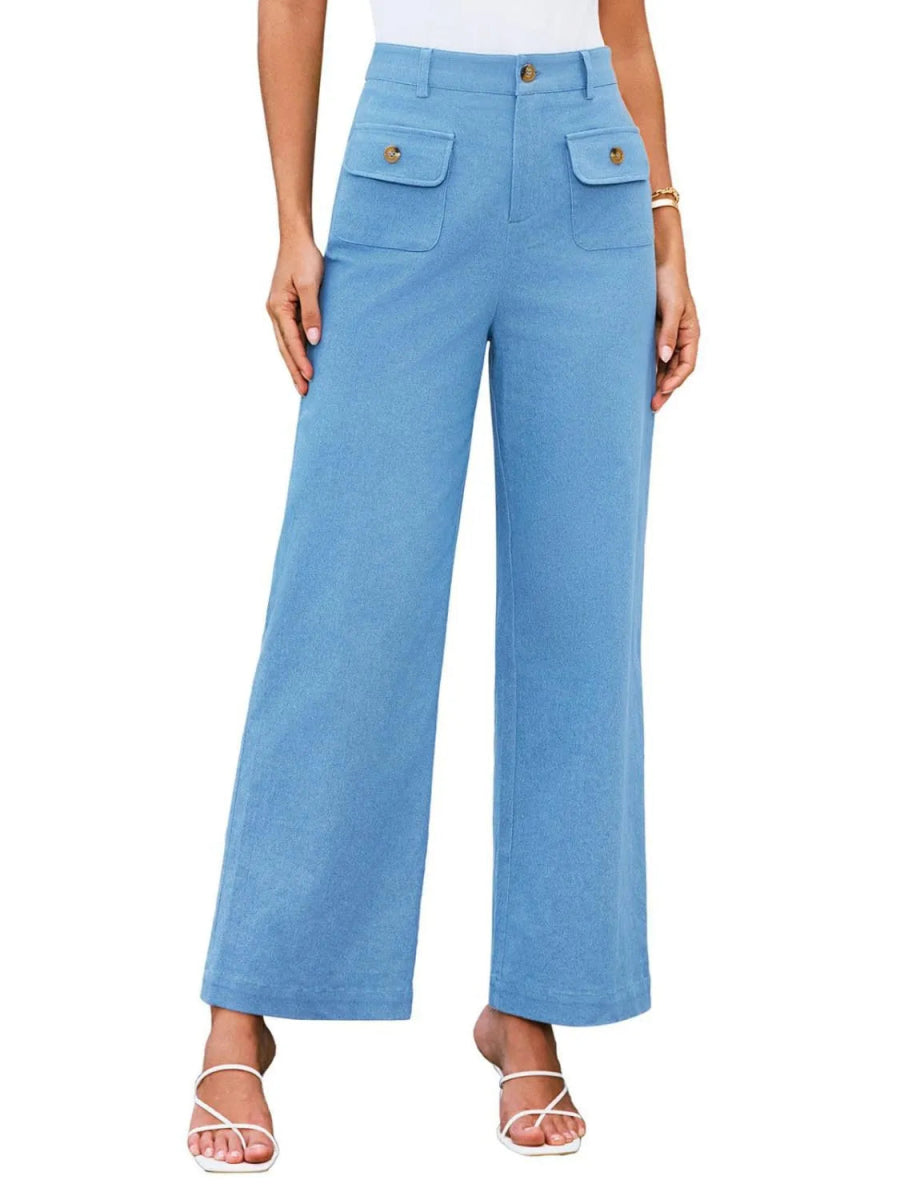 High Waist Wide Leg Buttoned Pants - Necessary Clothing