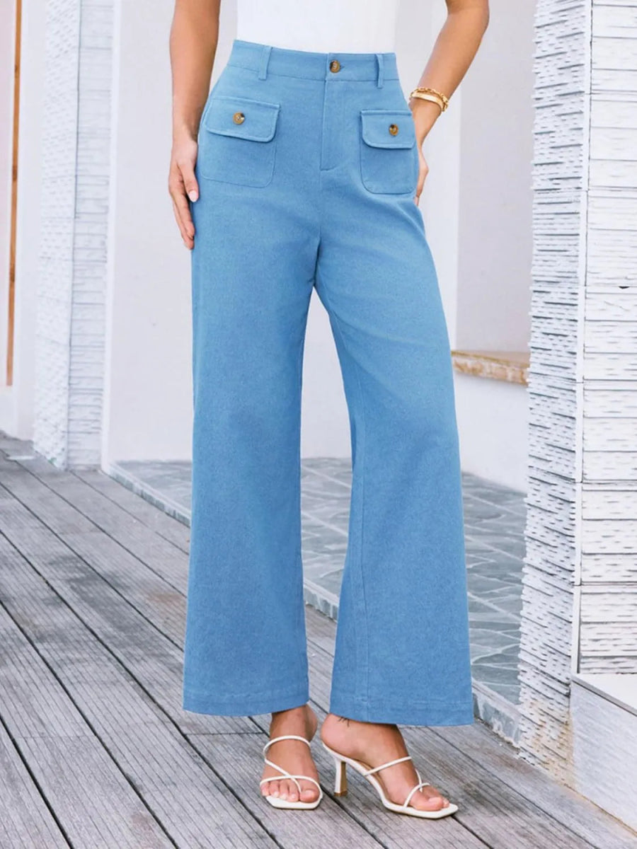 High Waist Wide Leg Buttoned Pants - Necessary Clothing