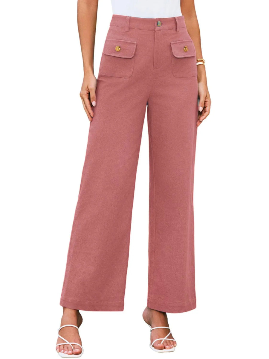 High Waist Wide Leg Buttoned Pants - Necessary Clothing