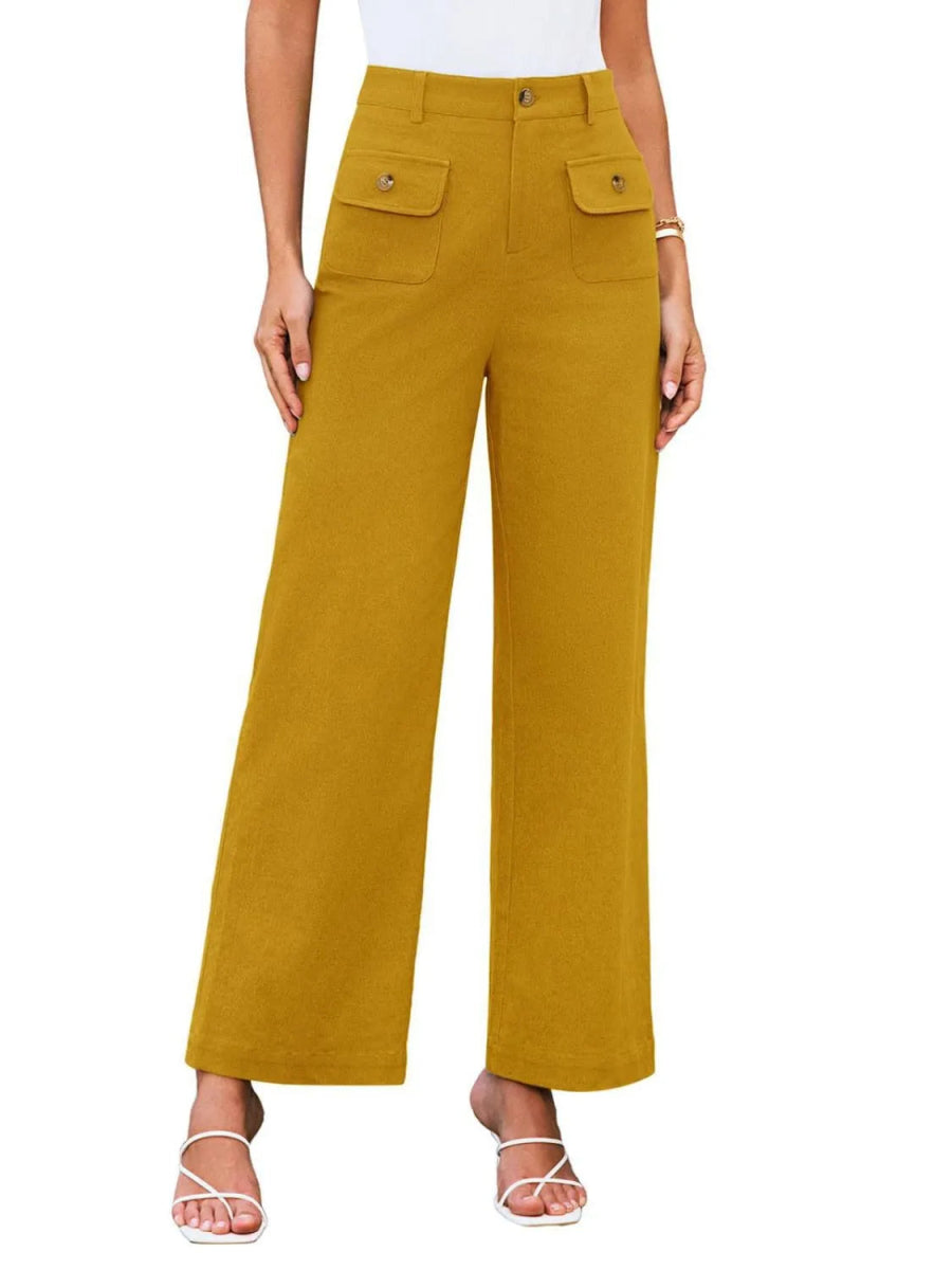 High Waist Wide Leg Buttoned Pants - Necessary Clothing