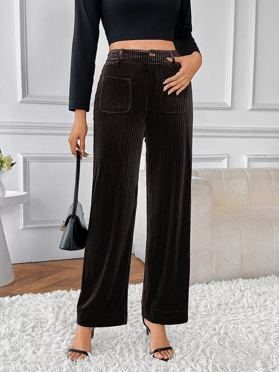 High-Waisted Wide-Leg Buttoned Pants - Necessary Clothing