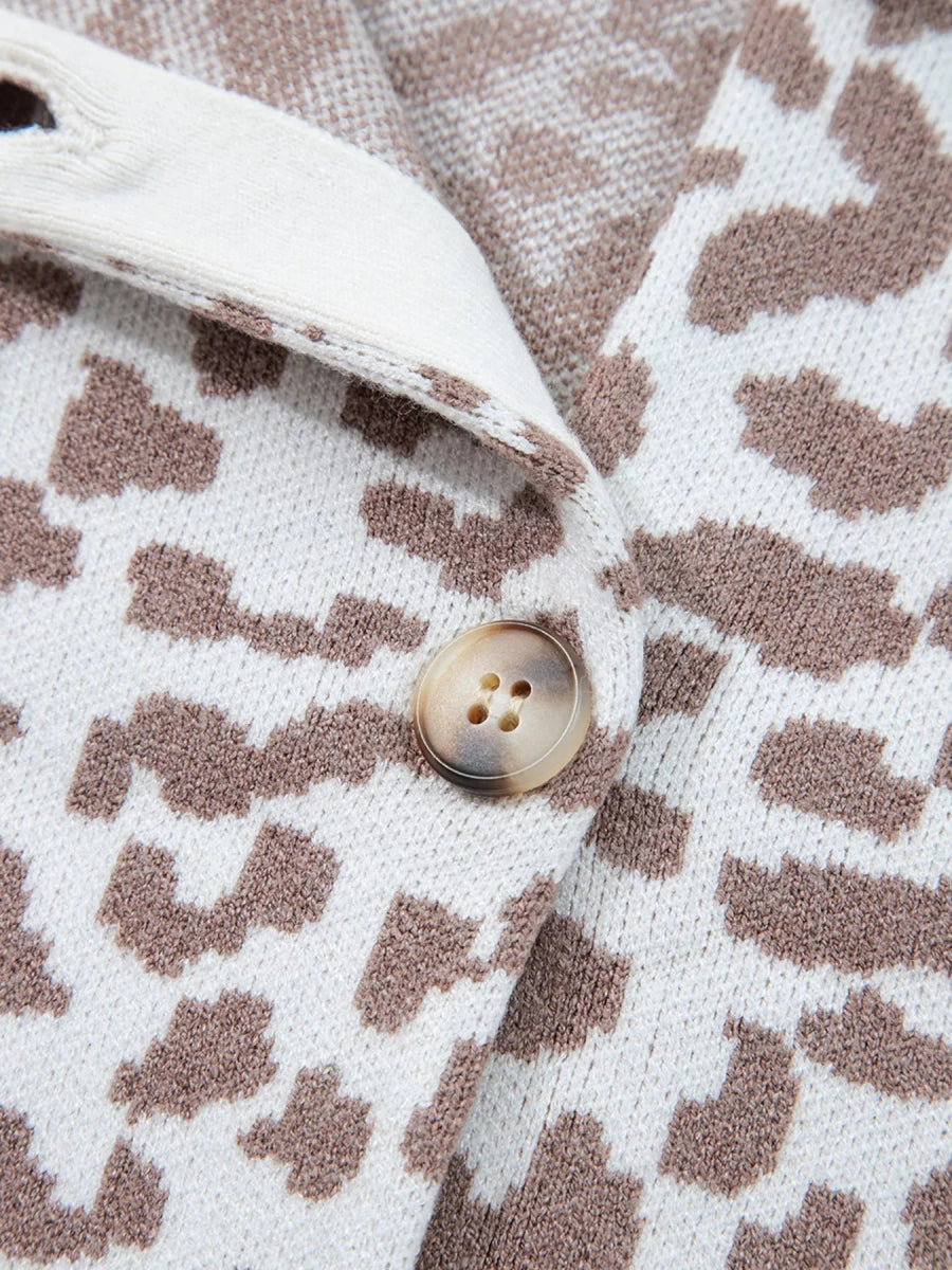 Leopard Drop Shoulder Chunky Knitted Cardigan - Necessary Clothing