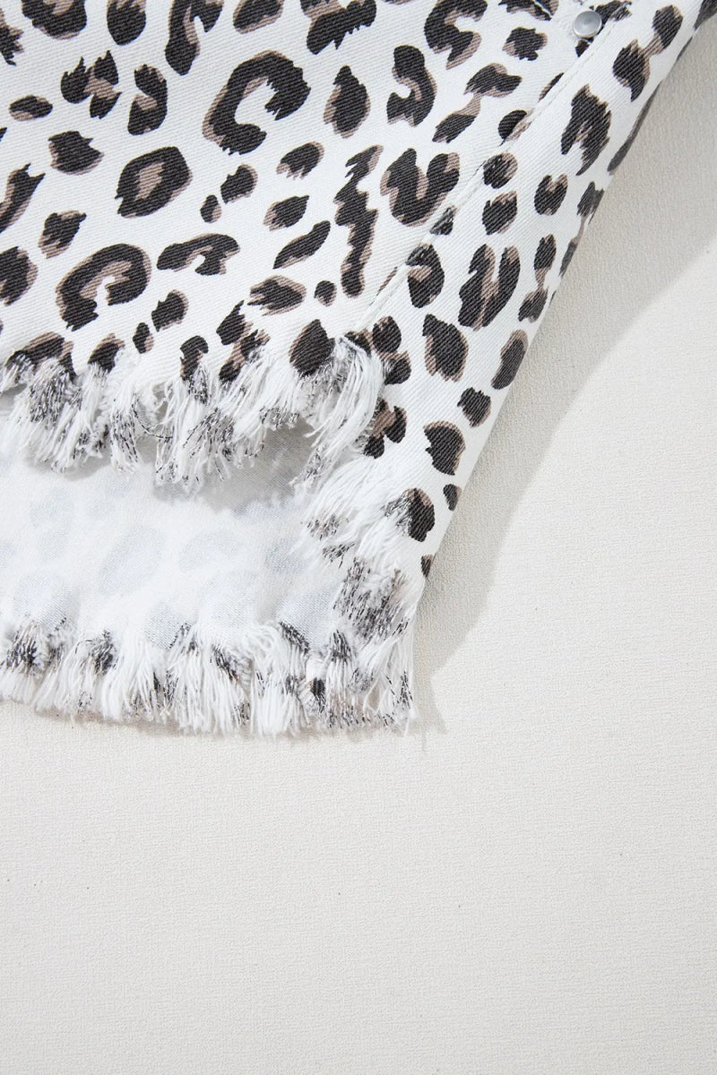 Leopard Frayed Hem Denim Shorts - Necessary Clothing