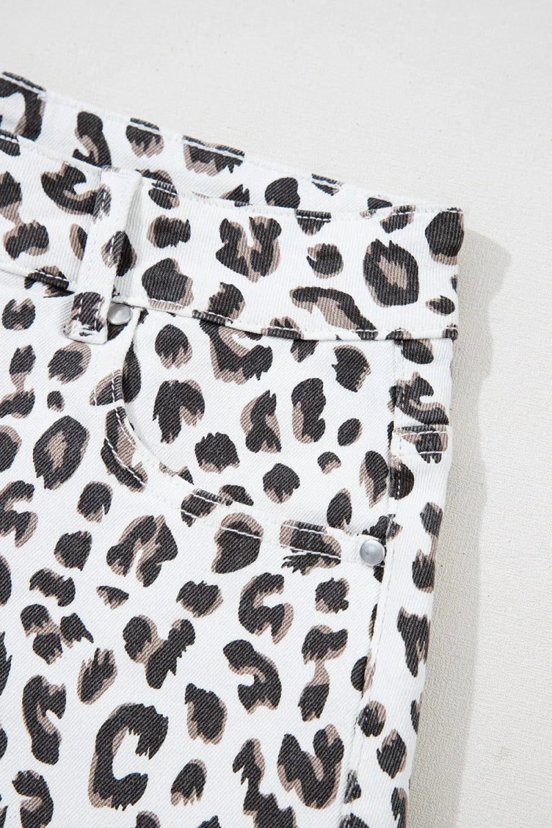 Leopard Frayed Hem Denim Shorts - Necessary Clothing