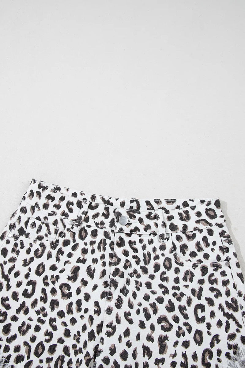 Leopard Frayed Hem Denim Shorts - Necessary Clothing