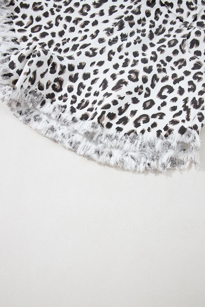 Leopard Frayed Hem Denim Shorts - Necessary Clothing