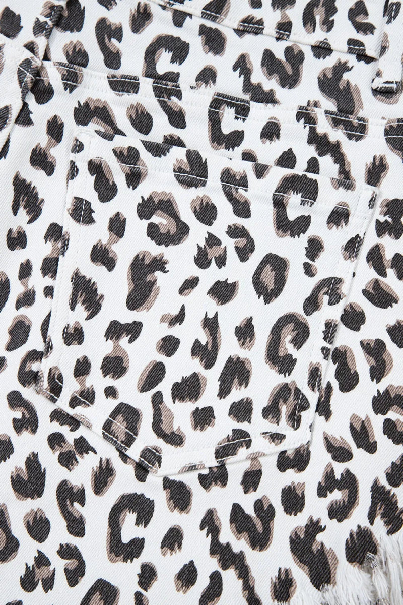 Leopard Frayed Hem Denim Shorts - Necessary Clothing