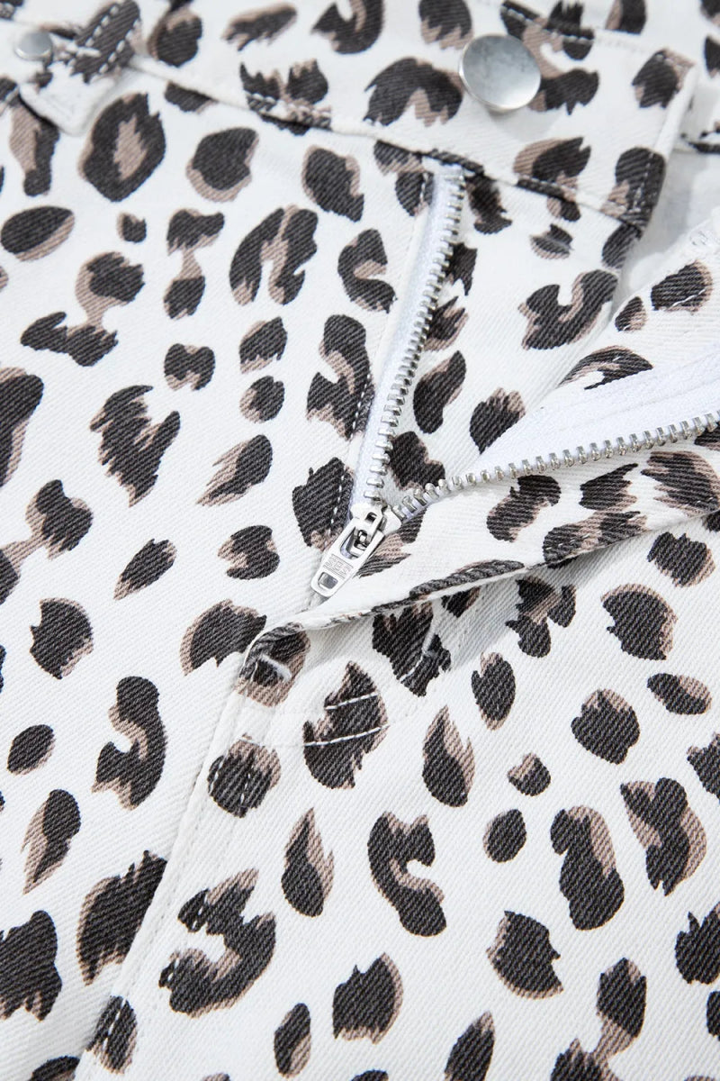 Leopard Frayed Hem Denim Shorts - Necessary Clothing