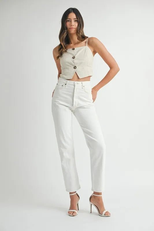 Linen Mix Button Down Tank Top - Necessary Clothing