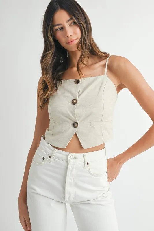 Linen Mix Button Down Tank Top - Necessary Clothing