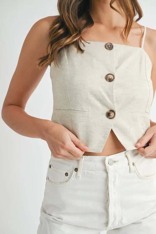 Linen Mix Button Down Tank Top - Necessary Clothing