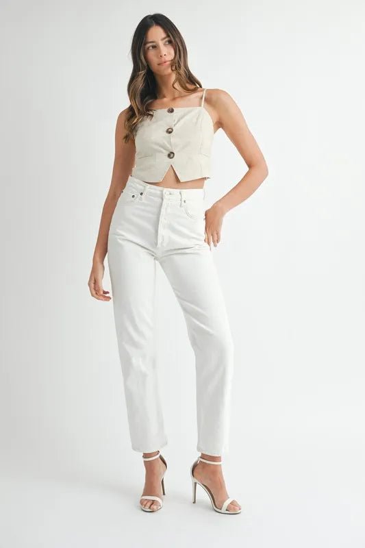 Linen Mix Button Down Tank Top - Necessary Clothing