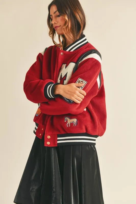 M Bomber Varsity Jacket with Patch Detail - Necessary Clothing