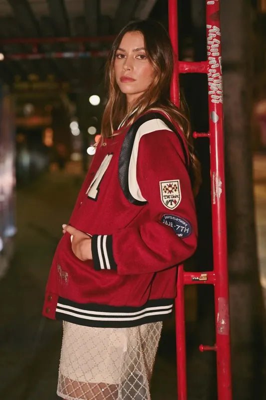 M Bomber Varsity Jacket with Patch Detail - Necessary Clothing