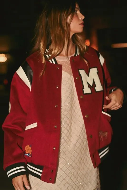 M Bomber Varsity Jacket with Patch Detail - Necessary Clothing