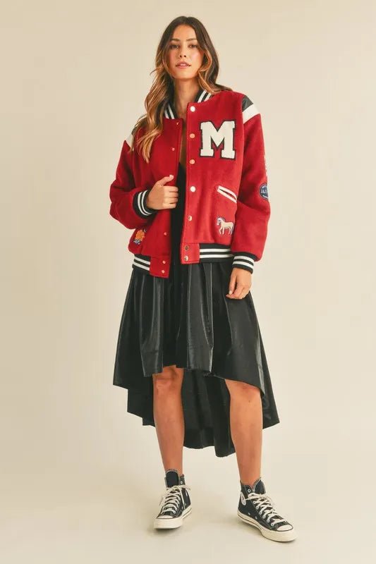 M Bomber Varsity Jacket with Patch Detail - Necessary Clothing