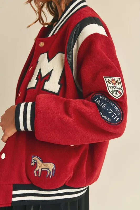 M Bomber Varsity Jacket with Patch Detail - Necessary Clothing
