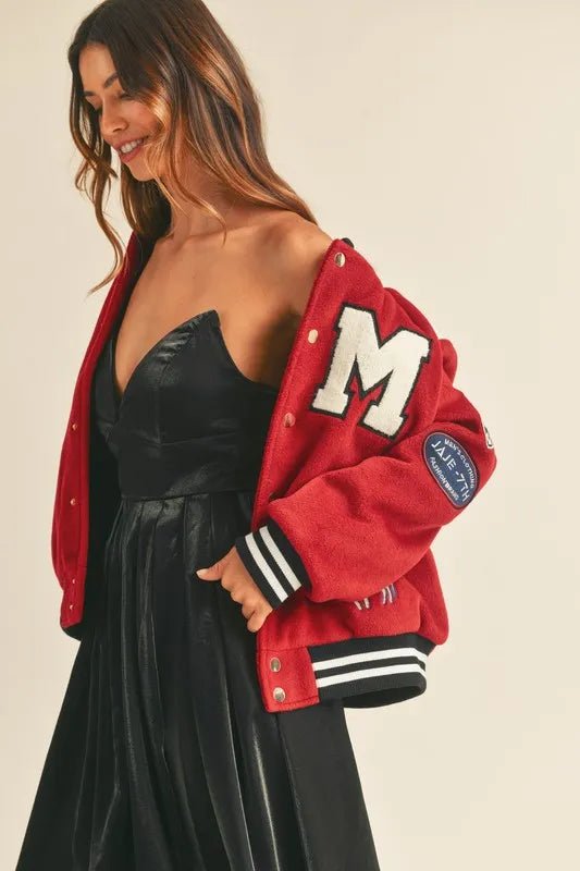 M Bomber Varsity Jacket with Patch Detail - Necessary Clothing