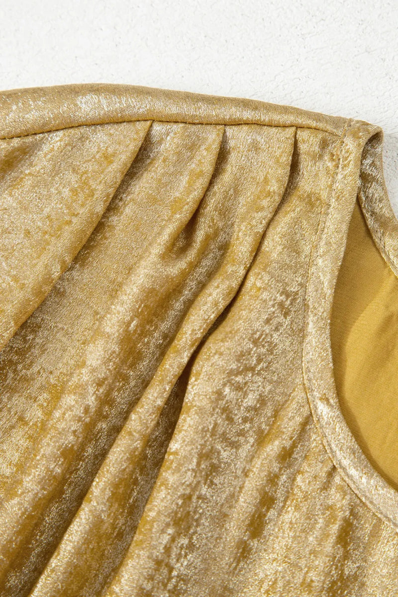 Metallic Gold Short Sleeve Casual Blouse - Necessary Clothing