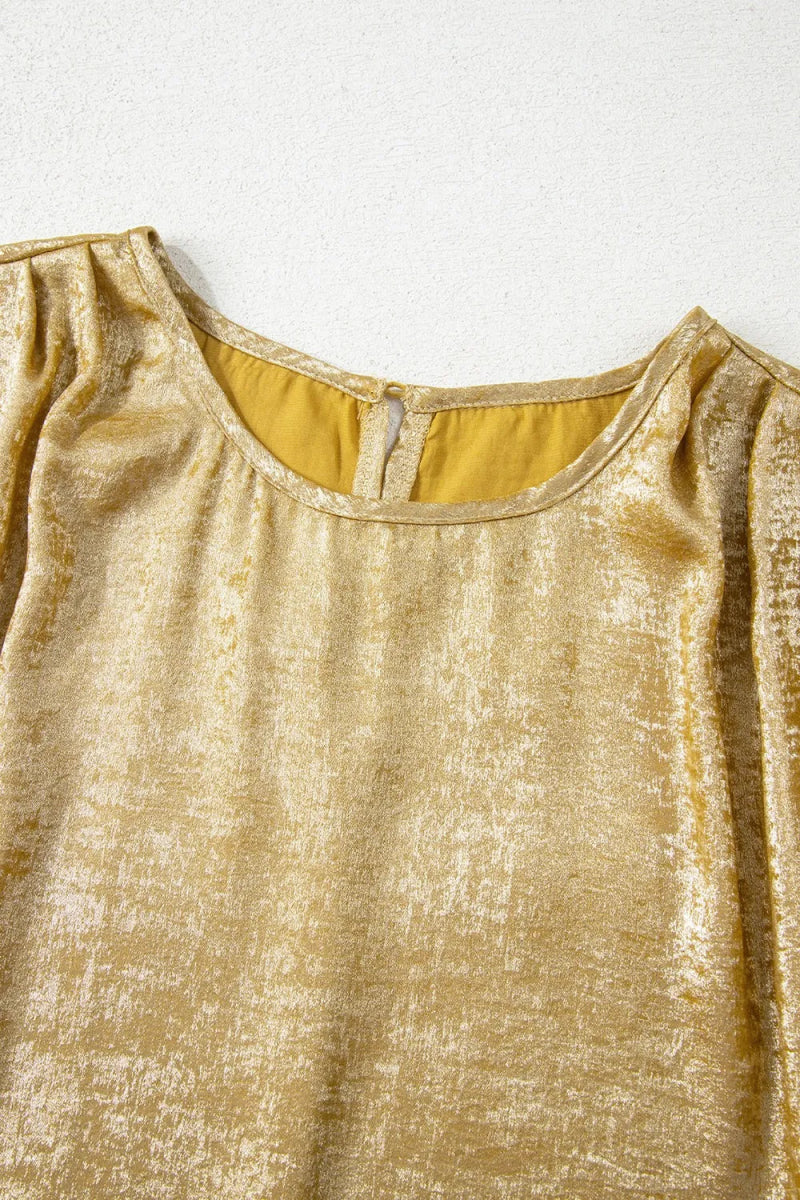 Metallic Gold Short Sleeve Casual Blouse - Necessary Clothing