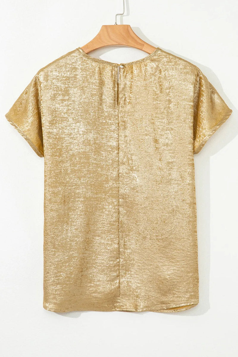 Metallic Gold Short Sleeve Casual Blouse - Necessary Clothing