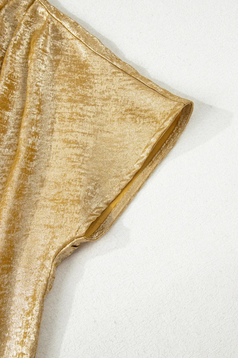 Metallic Gold Short Sleeve Casual Blouse - Necessary Clothing