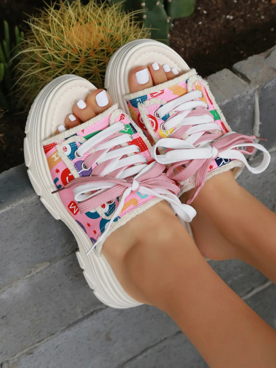 Platform Lace-Up Flat Heels Sandals - Necessary Clothing