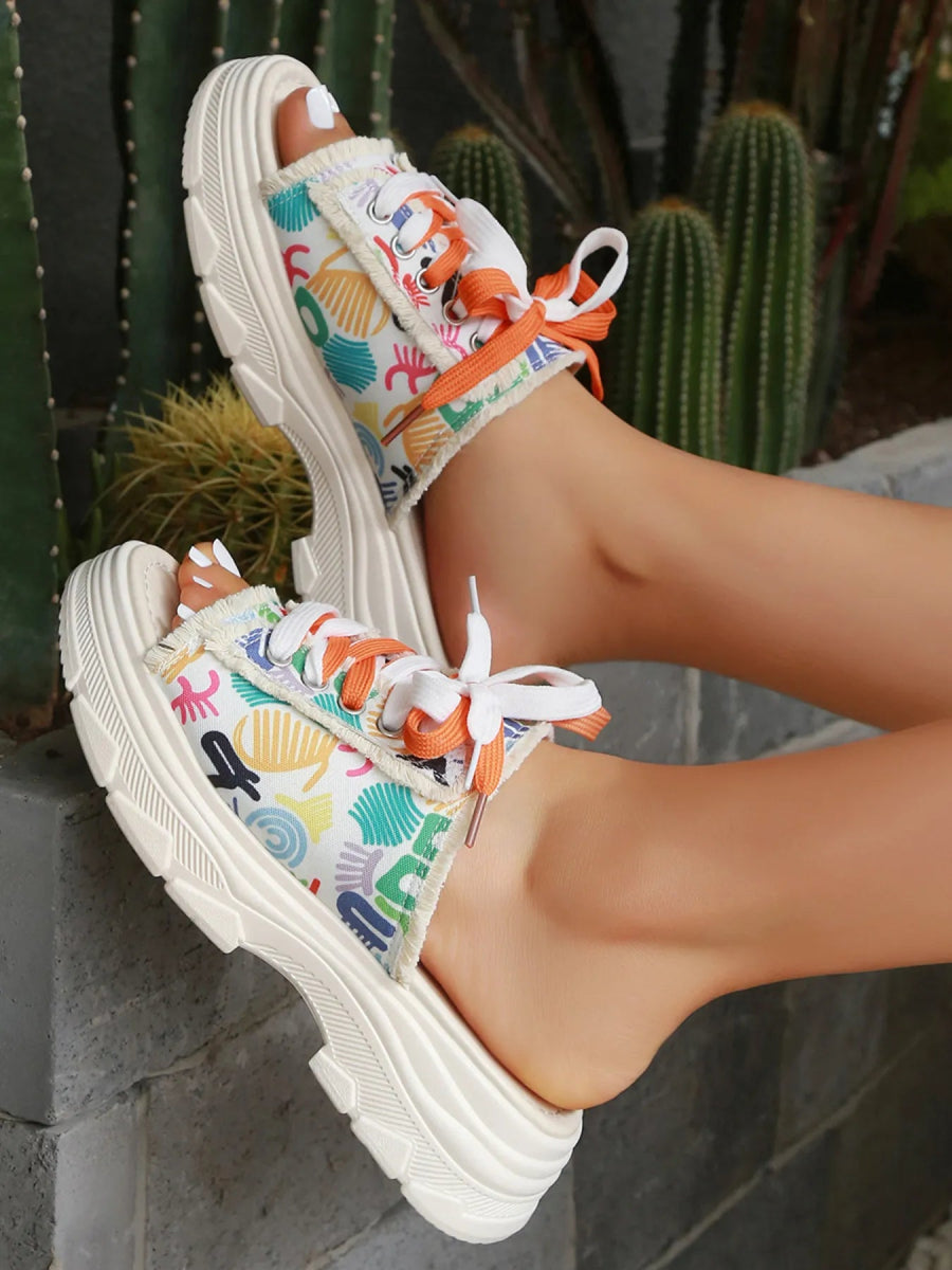 Platform Lace-Up Flat Heels Sandals - Necessary Clothing