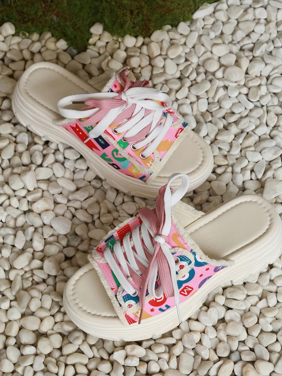 Platform Lace-Up Flat Heels Sandals - Necessary Clothing