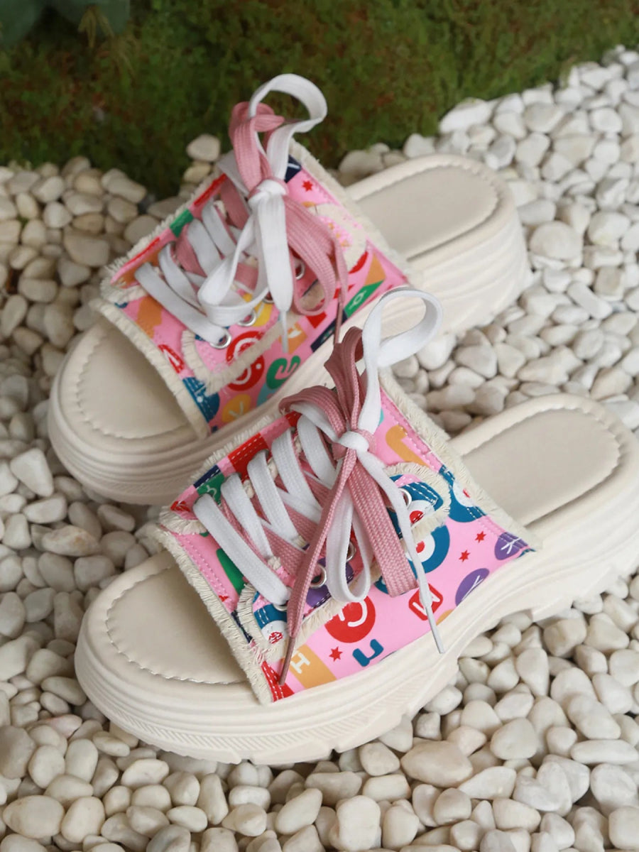 Platform Lace-Up Flat Heels Sandals - Necessary Clothing