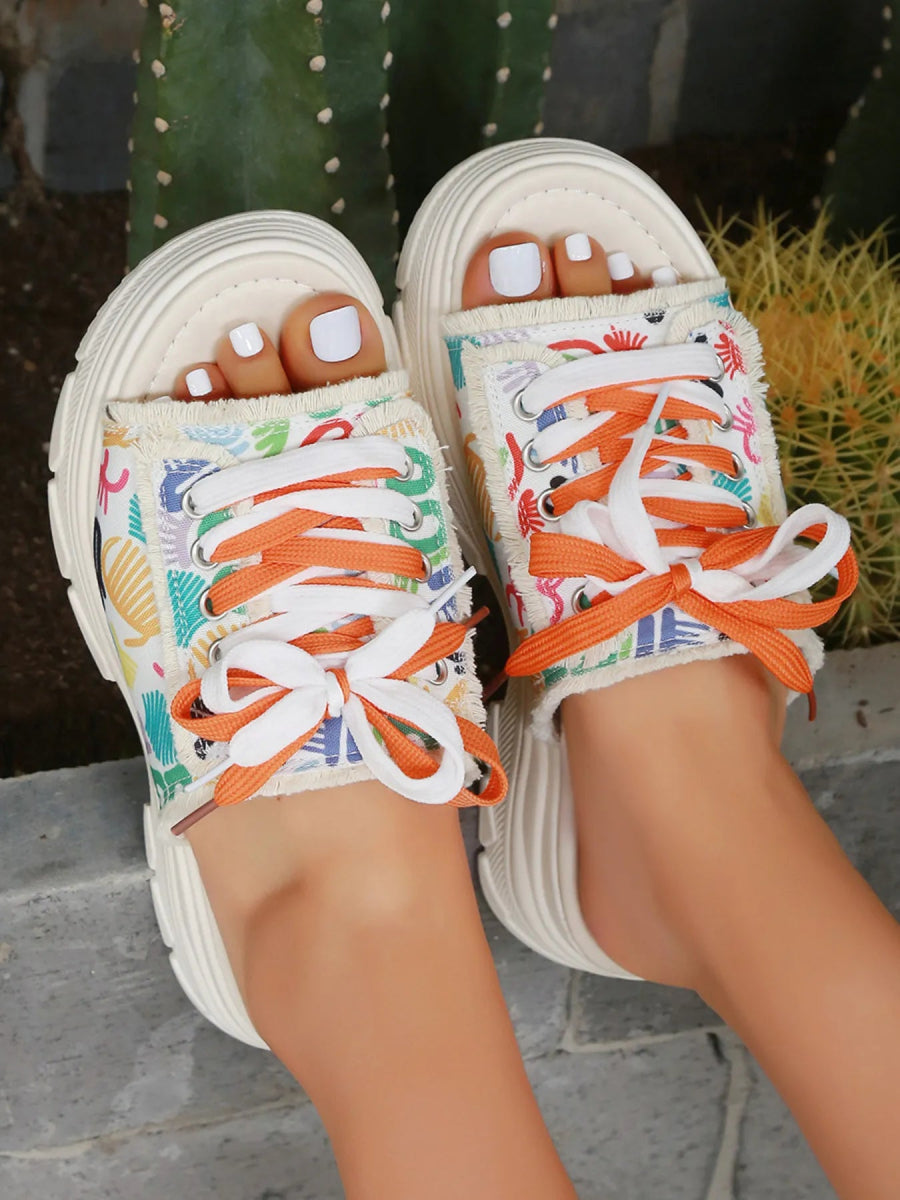 Platform Lace-Up Flat Heels Sandals - Necessary Clothing