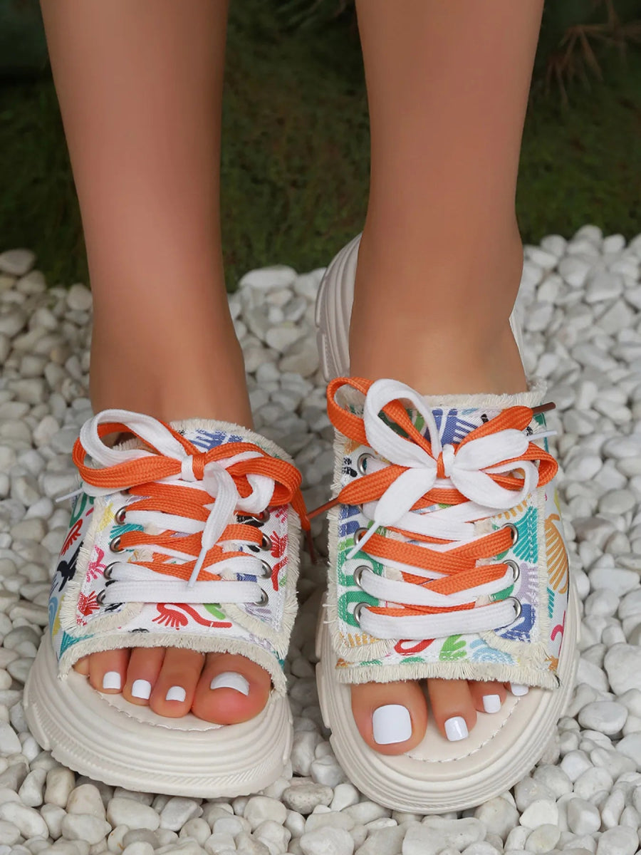 Platform Lace-Up Flat Heels Sandals - Necessary Clothing
