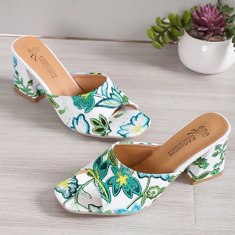 Printed Block Mid Heels Sandals - Necessary Clothing