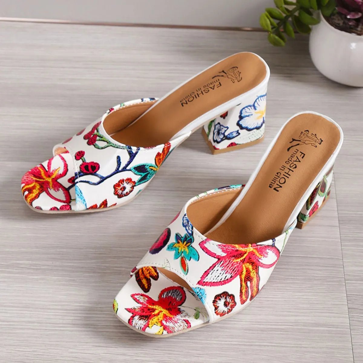 Printed Block Mid Heels Sandals - Necessary Clothing