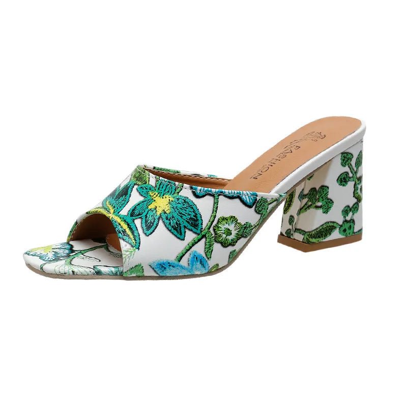 Printed Block Mid Heels Sandals - Necessary Clothing