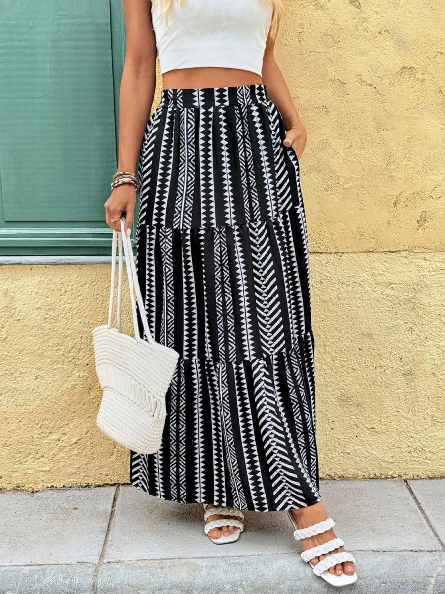 Pocketed Printed High Waist Skirt - Necessary Clothing