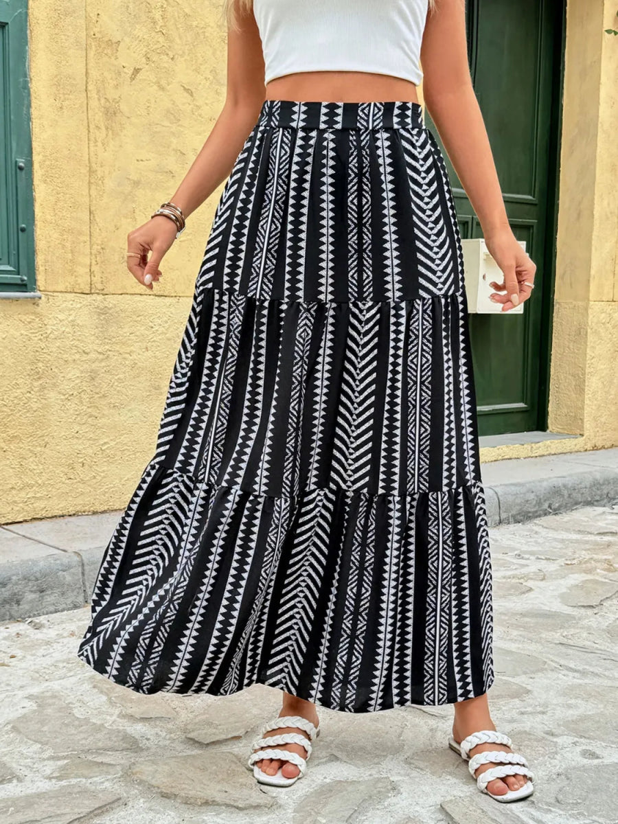 Pocketed Printed High Waist Skirt - Necessary Clothing