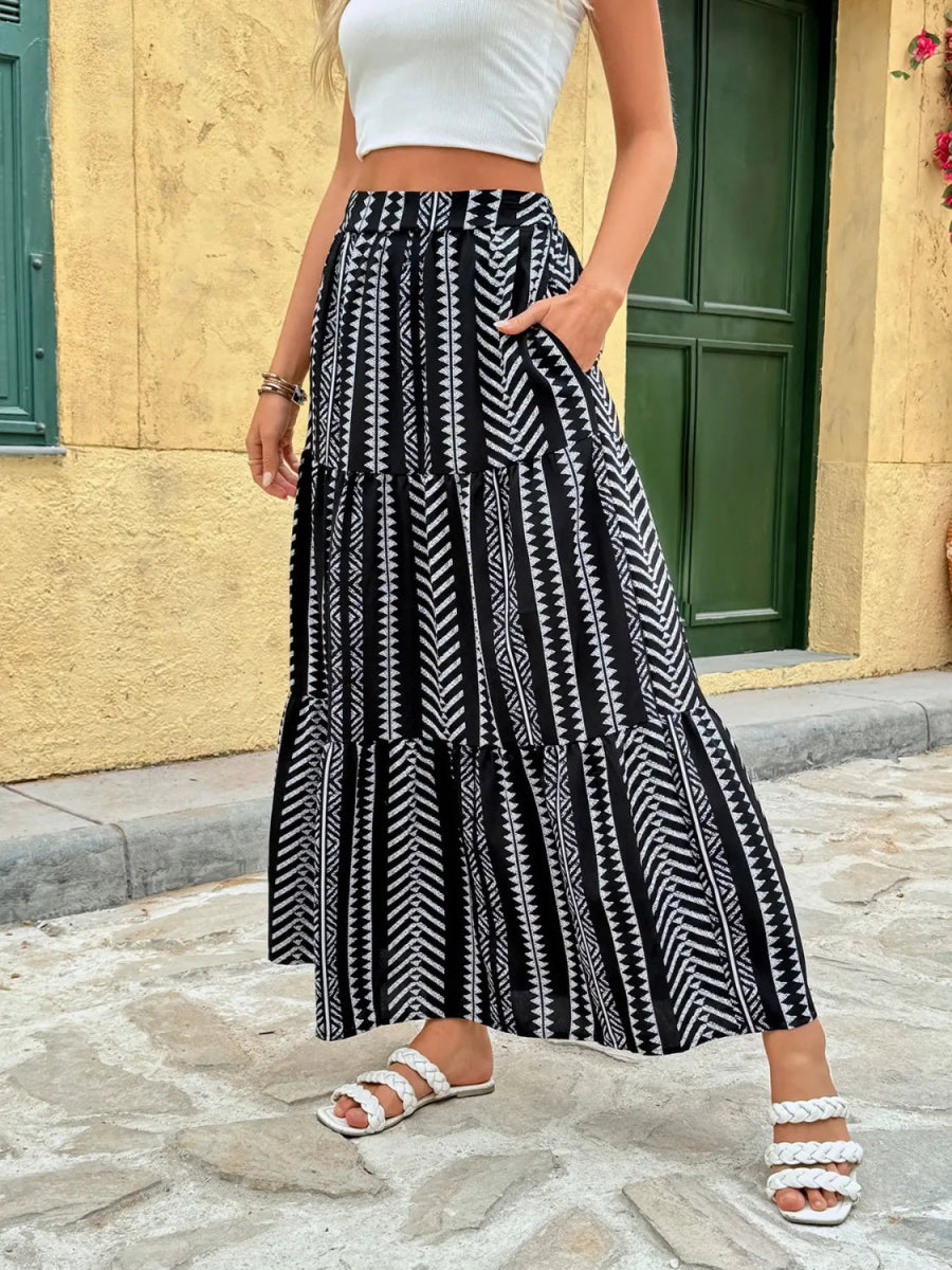 Pocketed Printed High Waist Skirt - Necessary Clothing