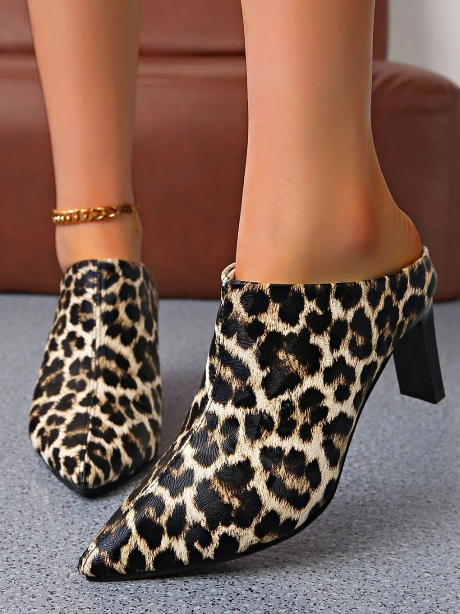 PU Leather Leopard Point Toe Pumps - Necessary Clothing