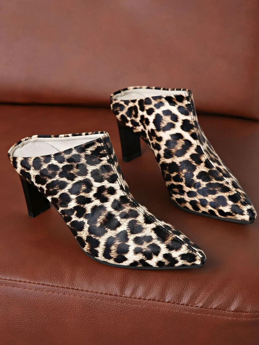 PU Leather Leopard Point Toe Pumps - Necessary Clothing