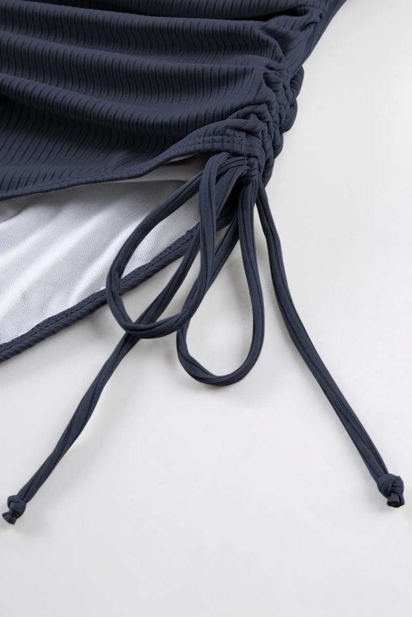 Ribbed Drawstring Sides Cutout One Piece Swimsuit - Necessary Clothing