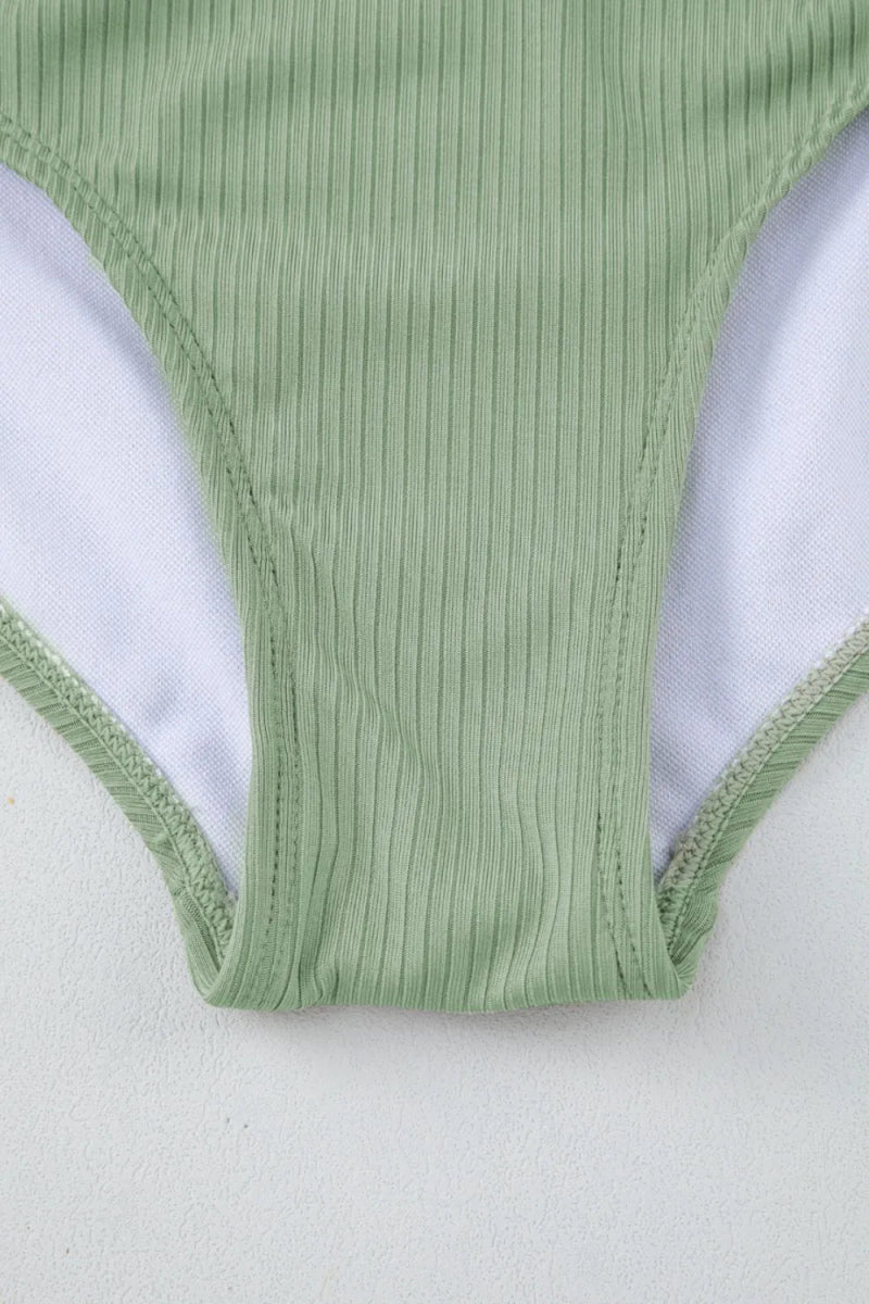 Ribbed Drawstring Sides Cutout One Piece Swimsuit - Necessary Clothing