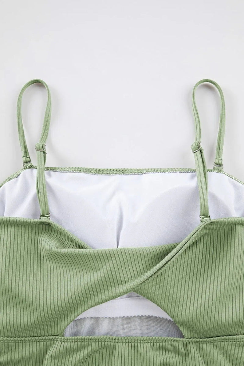 Ribbed Drawstring Sides Cutout One Piece Swimsuit - Necessary Clothing