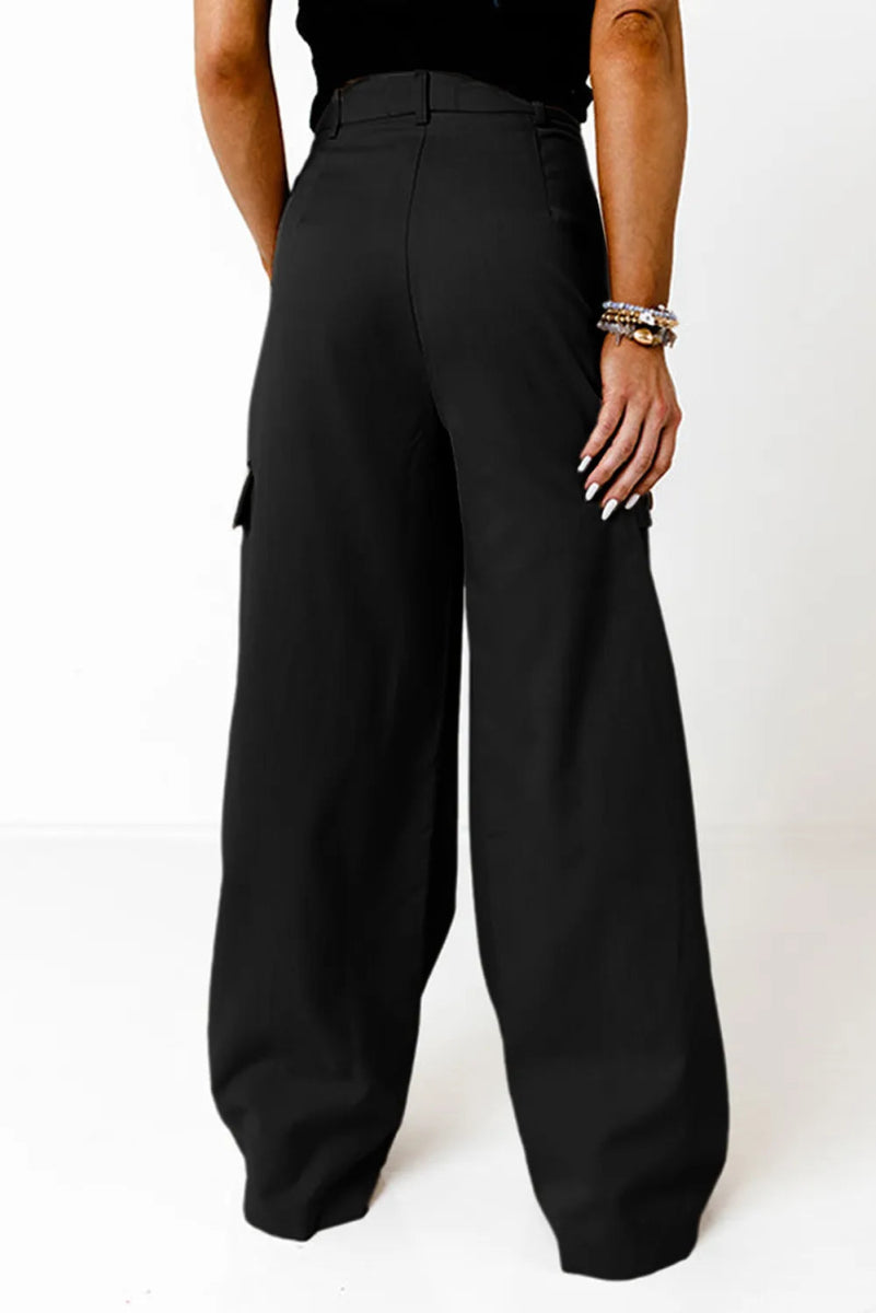 Ruched Wide Leg Pants with Pockets - Necessary Clothing