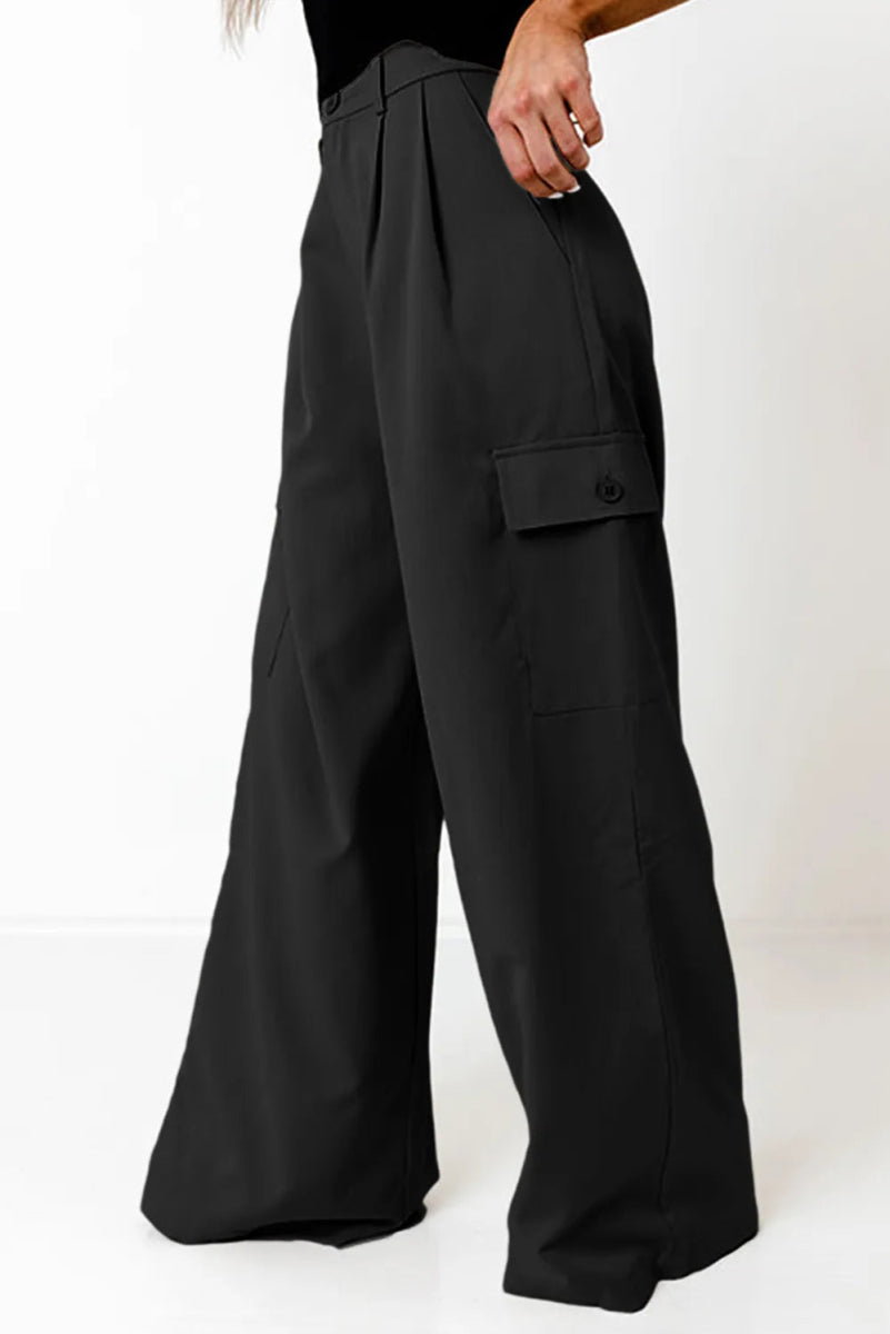 Ruched Wide Leg Pants with Pockets - Necessary Clothing