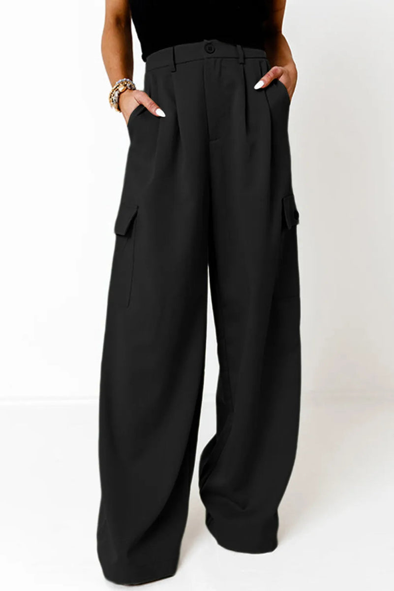 Ruched Wide Leg Pants with Pockets - Necessary Clothing